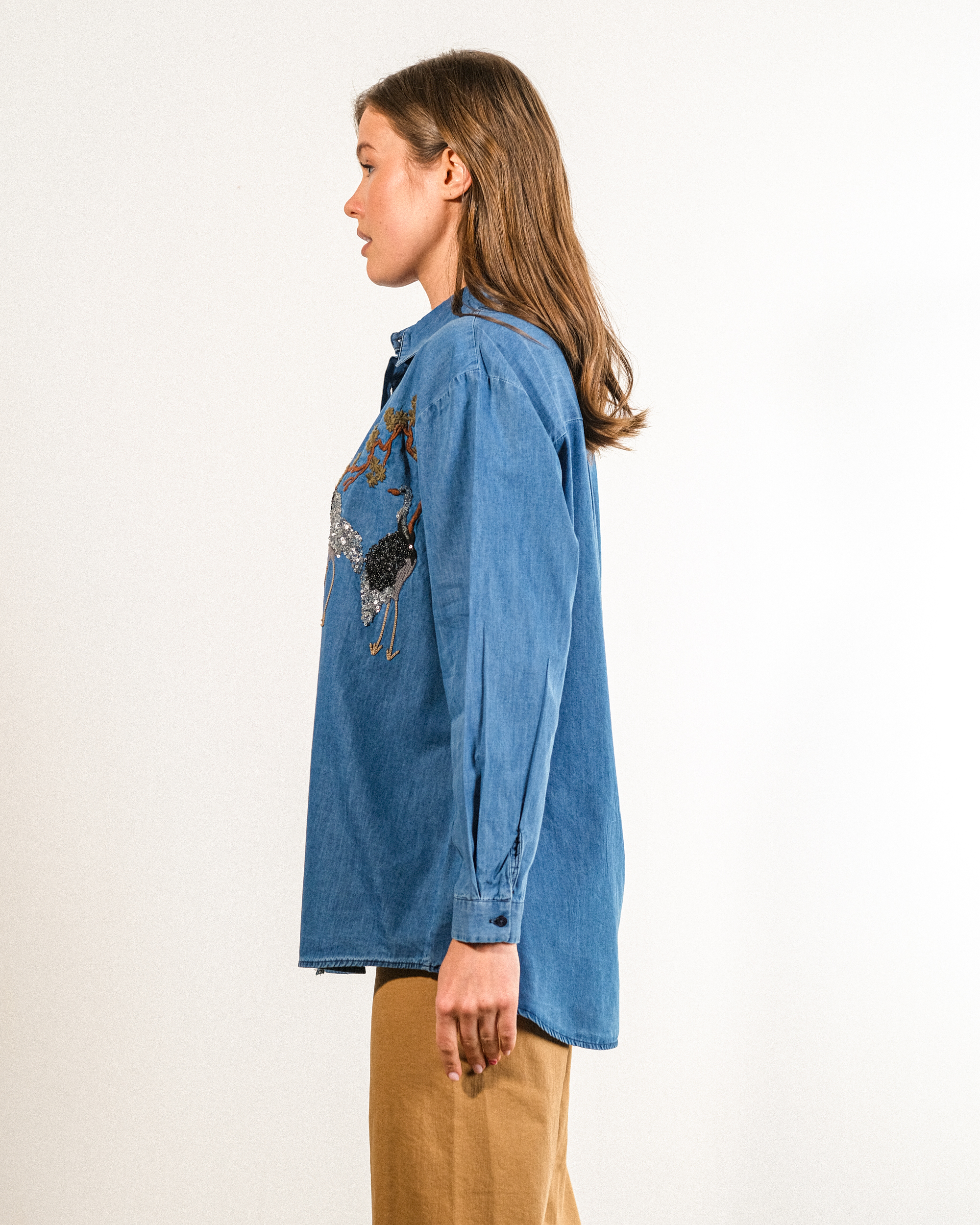 Nakışlı%20Kot%20Kumaş%20Oversize%20Kadın%20Gömlek