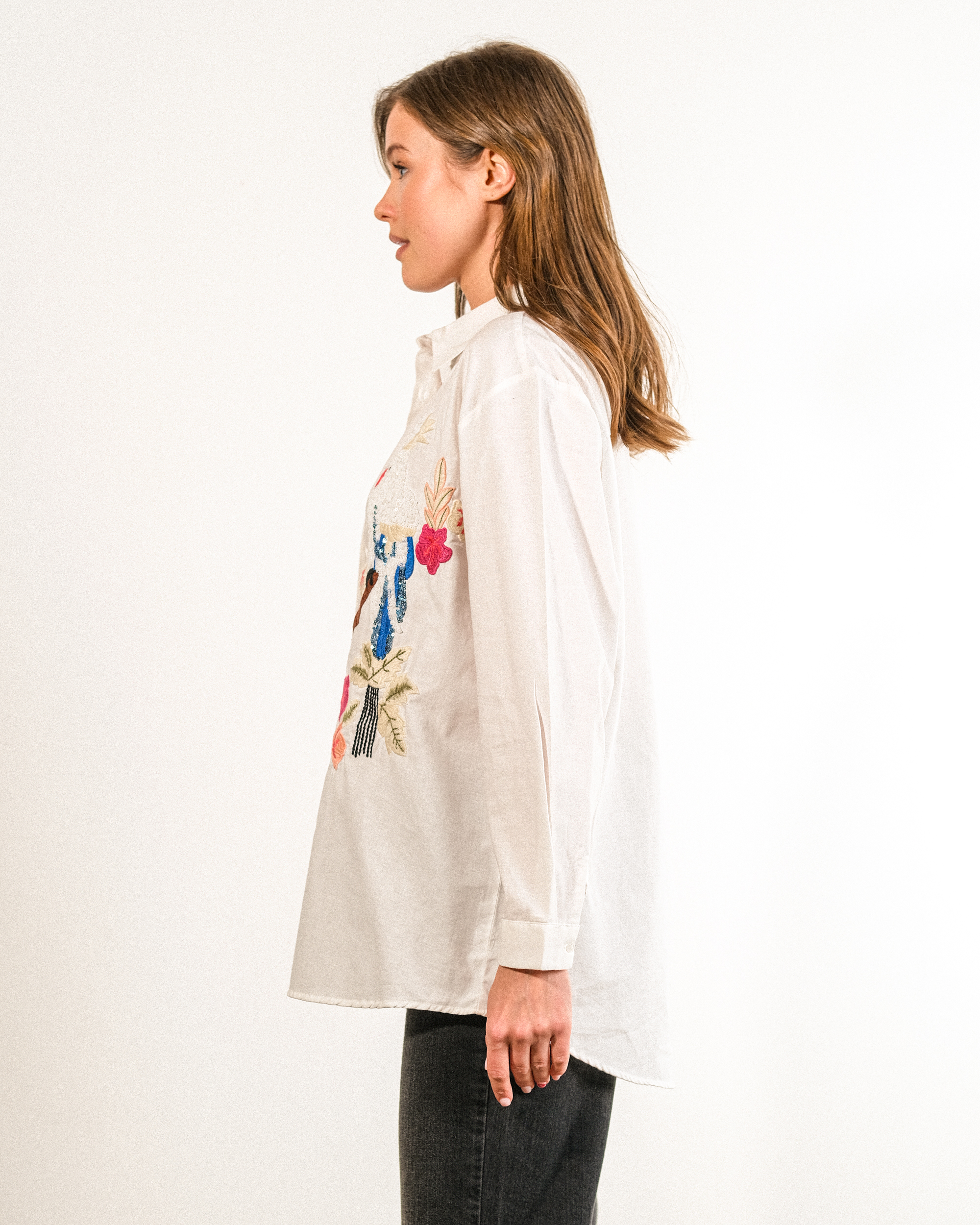 Nakışlı%20Pamuk%20Kumaş%20Oversize%20Kadın%20Gömlek