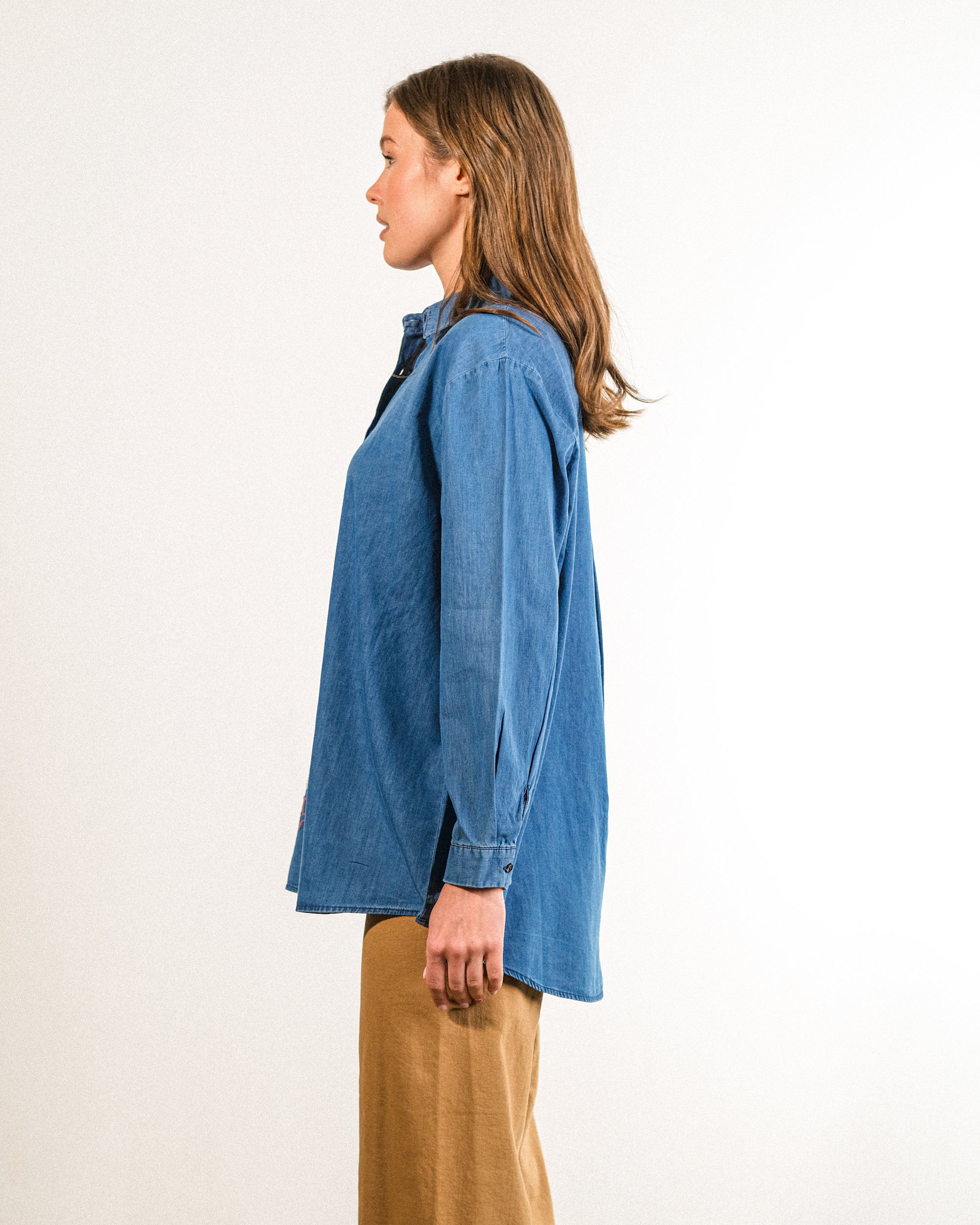 Nakışlı%20Kot%20Kumaş%20Oversize%20Kadın%20Gömlek