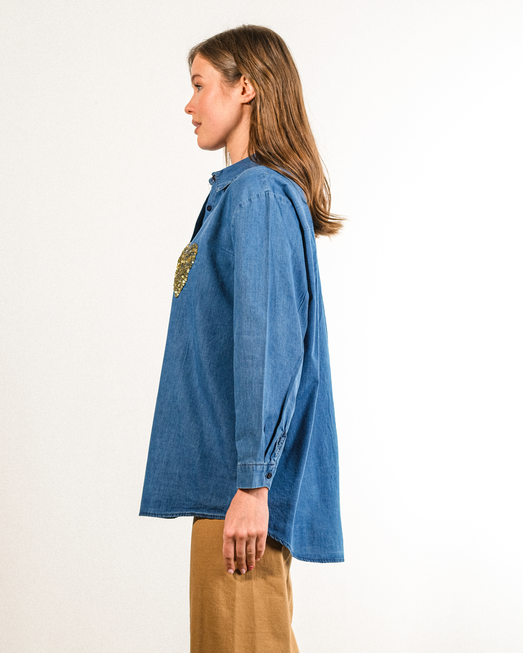 Nakışlı%20Kot%20Kumaş%20Oversize%20Kadın%20Gömlek