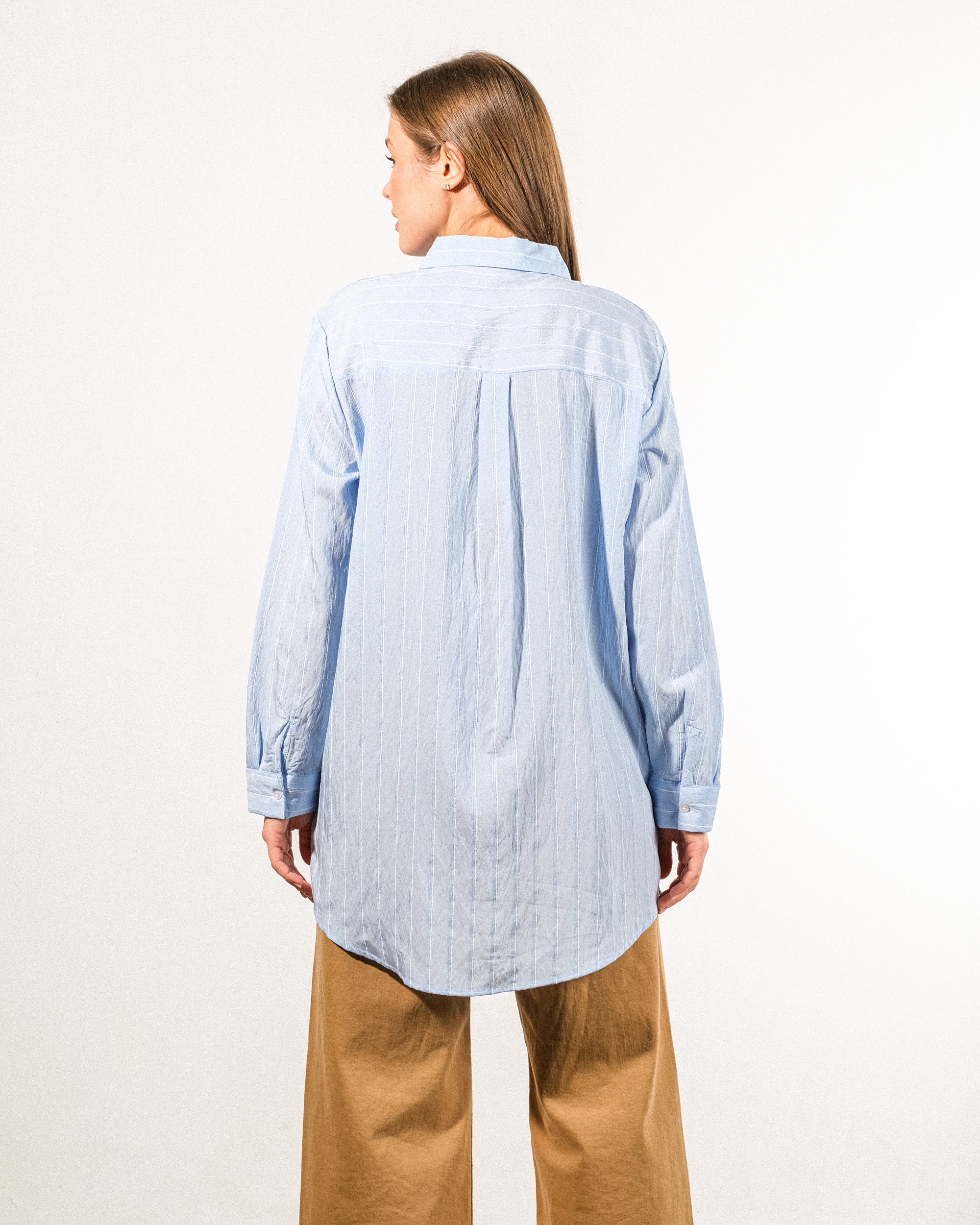 Kendinden%20Çizgi%20Desenli%20Oversize%20Kadın%20Gömlek