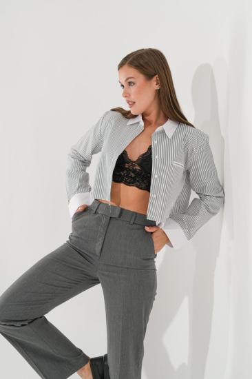 ÇİZGİLİ CROP GÖMLEK PAMUK KUMAŞ
