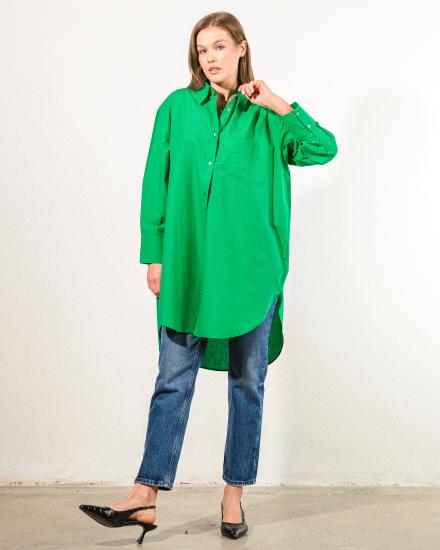 Oversize Kalıp Uzun Boy Pamuk Kumaş Tunik Gömlek